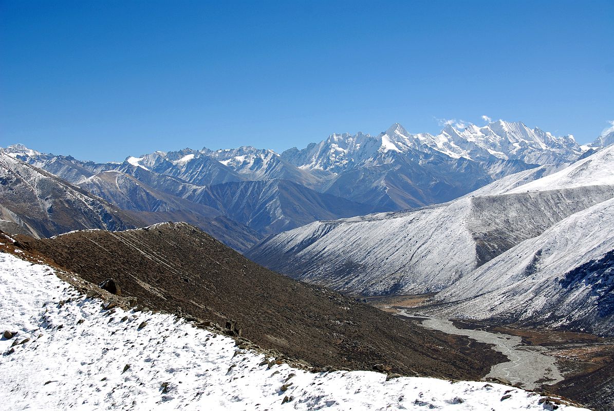 32 Looking Back At Mountains Behind Nyalam And Drakpochen From Ridge Above Shigdip I look back at the mountains behind Nyalam and Drakpochen below the ridge from the ridge above Shingdip.